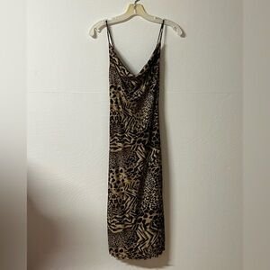 Vintage La Belle Drape Neck Animal Leopard Print Midi Size Medium New